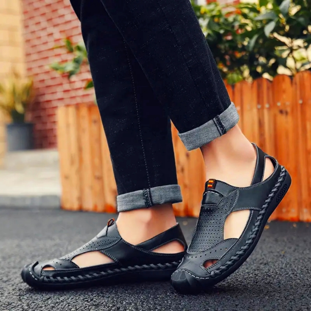 Men Hand Stitching Closed Toe Outdoor Soft Leather Sandals size 11